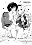  2girls akazawa_red ass backpack bag black_hair blush creature cum ejaculation greyscale hairband heart imagining kirarazaka_marina kuze_shizuka long_hair looking_at_viewer lowleg lowleg_panties monochrome multiple_girls navel no_pants open_mouth panties randoseru school_bag shirt short_hair sweat sweating_profusely t-shirt takopii takopii_no_genzai underwear 