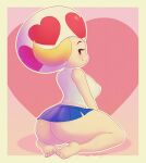  &lt;3 absurd_res big_breasts big_butt blush bottomwear breasts butt clothed clothing female hi_res humanoid kneeling looking_at_viewer looking_back mario_bros miniskirt nintendo no_underwear sirredbenjamin skirt solo thick_thighs toad_(mario) vanna_t. video_games 