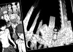  2boys 6+girls animal_ears anti-art_attachment bikini black_hair breasts cannon chainsaw character_request dark-skinned_female dark_skin energy_cannon energy_gun energy_weapon eyebrows_visible_through_hair greyscale gun haimura_kiyotaka hair_between_eyes hand_up highres huge_weapon kamijou_touma kamisato_kakeru kihara_yuiitsu labcoat large_breasts long_hair machine_gun machinery mecha mechanical_parts mechanical_wings medium_breasts medium_hair monochrome multiple_boys multiple_girls multiple_weapons navel novel_illustration official_art open_mouth power_suit salome_(toaru_majutsu_no_index) short_hair swimsuit toaru_majutsu_no_index toaru_majutsu_no_index:_new_testament topless v-shaped_eyebrows weapon white_hair wings 