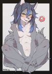  &lt;3 2022 4_toes anthro ayabemiso blue_hair blush bodily_fluids breasts canid canine canis claws convenient_censorship crossed_legs cum cum_in_mouth cum_inside cute_fangs feet female fur genital_fluids grey_body grey_fur grey_hair hair half-closed_eyes hi_res kemono long_hair looking_at_viewer mammal multicolored_body multicolored_fur multicolored_hair narrowed_eyes naughty_face navel nude open_mouth paws signature solo toe_claws toes tongue translated_description two_tone_body two_tone_fur white_body white_fur wolf yellow_eyes 