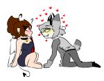  &lt;3 ? all_fours angel_demon anthro antlers bambi_(raven) brown_hair cervid demon_wings duo fancy_clothing fancy_dress feathered_wings feathers female fur grey_body grey_fur hair hearts_around_head horn humanoid invalid_tag male male/female mammal raven_(raven) raven_the_artist red_eyes romantic romantic_couple sitting smile wings yellow_blush yellow_eyes 