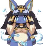  2017 :3 ankh anthro apophis_(full_bokko_heroes) bangs bare_shoulders belly black_hair black_nose blue_body blue_eyes blue_fur blunt_bangs bottomless bracelet breasts butt_from_the_front cleavage closed_smile clothed clothing convenient_censorship countershade_legs countershade_neck countershade_torso countershading cyberconnect2 digital_media_(artwork) drecom egyptian egyptian_clothing female full_bokko_heroes fully_clothed fur h_rin0u0 hair hi_res jewelry lagomorph leporid looking_at_viewer mammal multicolored_body multicolored_fur multicolored_hair navel neck_ring portrait pupils rabbit simple_background smile solo tan_body tan_countershading tan_fur tan_hair thigh_gap three-quarter_portrait two_tone_body two_tone_fur two_tone_hair under_boob underwear video_games water white_background white_pupils 