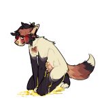  1:1 anthro blush bodily_fluids canid canine canis cedar_(puppitoys) digital_media_(artwork) erection genital_fluids genitals hi_res humiliation male mammal maned_wolf nude peeing penis puppitoys simple_background solo urine urine_stream watersports wetting wolf 