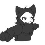 1:1 4_fingers angry anthro black_body black_fur black_sclera canid canine canis changed_(video_game) chano chest_tuft fingers fist fur goo_creature head_tuft male mammal mask monochrome open_mouth punch puro_(changed) simple_background solo teeth tuft white_background white_eyes wolf 