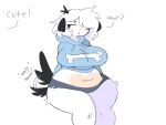  2022 :o anthro belly big_breasts biped black_ears blue_clothing blue_hoodie blue_topwear bone breasts breath canid canine canis chubby_anthro chubby_female clothed clothing compliment curvy_figure dialogue digital_media_(artwork) domestic_dog english_text female floppy_ears fluffqween fur grey_clothing grey_underwear hair half-closed_eyes hands_behind_back hi_res hoodie mammal narrowed_eyes navel nervous open_mouth pink_belly pink_cheeks portrait puppychan shaded simple_background simple_shading slightly_chubby solo standing tail_motion tail_tuft tailwag text three-quarter_portrait three-quarter_view topwear tuft underwear voluptuous white_background white_body white_fur white_hair 