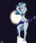  2020 3:4 absurd_res accessory anthro assel_asakura black_background breasts clothing dancing female flower flower_in_hair hair hair_accessory hi_res light moonlight night nintendo plant pok&eacute;mon pok&eacute;mon_(species) primarina seashell_bra simple_background smile solo video_games white_body 