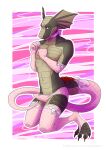  2015 agamid anthro armwear border bottomwear bow bow_panties bow_ribbon clothed clothing colored_edge_panties crossdressing digital_media_(artwork) dirtybird embarrassed erection erection_in_underwear erection_pushing_underwear erection_under_clothing frill_(anatomy) frilled_lizard girly gloves green_body green_eyes green_skin hand_on_chest handwear kneeling legwear lizard looking_at_viewer male neck_ribbon necktie panties panties_bulge panties_only pattern_bottomwear pattern_clothing pattern_panties pattern_underwear penis_in_panties pink_armwear pink_background pink_clothing pink_gloves pink_handwear pink_legwear pink_necktie pink_panties pink_ribbon pink_stockings pink_underwear reptile scalie scalio_(character) shy simple_background solo stockings tail_cover toeless_legwear toeless_stockings topless topless_anthro topless_male underwear underwear_only white_border 