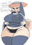  2022 anthro big_breasts black_clothing black_eyes black_nose black_panties black_underwear blue_eyes blue_sclera breasts canid canine christian_cross chubby_anthro chubby_female clothed clothing countershade_tail countershading cross-eyed curvy_figure dialogue digital_media_(artwork) english_text eyelashes fluffqween fur hair hi_res huge_breasts mammal multicolored_ears navel nipple_outline open_mouth orange_ears orange_eyelids orange_hair orange_tail orange_tongue panties presenting_panties raised_clothing raised_shirt raised_topwear shirt simple_background smile tan_body tan_fur text threat tongue topwear trish_(fluffqween) two_tone_ears underwear voluptuous white_background 