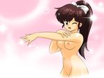  bb blush breasts covering kj_(artist) kuonji_ukyo kuonji_ukyou large_breasts nude nude_cover ranma_1/2 smile wink 