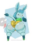  absurd_res ambiguous_gender anthro big_butt blue_body blue_eyes blush bodily_fluids bottomwear butt clothing duo eeveelution english_text female glaceon half-closed_eyes hi_res high_heels huge_butt imminent_lick looking_back narrowed_eyes nintendo open_mouth pok&eacute;mon pok&eacute;mon_(species) purple_yoshi_draws shirt shorts sweat sweaty_butt text thick_thighs tongue tongue_out topwear video_games wide_hips 