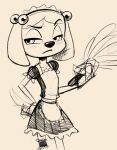  2019 accessory anthro blush brandy_and_mr._whiskers brandy_harrington canid canine canis cleaning_tool clothing disney domestic_dog feather_duster female frown hair_accessory maid_uniform mammal monochrome simple_background sketch solo soulcentinel uniform 