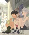  2boys candy candy_bar child chips day eating faceless food food_on_face gon_freecss highres holding holding_food hunter_x_hunter killua_zoldyck midriff_peek multiple_boys open_mouth outdoors short_hair shorts sitting solo_focus toripippi_7 