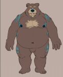  2022 anthro belly black_nose brown_body humanoid_hands loafbeaw male mammal moobs navel nipples overweight overweight_male simple_background solo ursid 