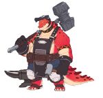  2022 absurd_res anthro anvil biped blacksmith hammer hi_res humanoid_hands kemono male musclegut red_body scalie silentyed simple_background solo tools white_background 