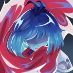  ambiguous_gender armor blue_body blue_hair cape clothing deltarune eyes_behind_hair hair hi_res hidden_eyes human kris_(deltarune) mammal neutral_expression red_cape rouxlspng solo undertale_(series) video_games 