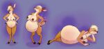  angry anthro back_pain belly big_belly big_breasts blonde_hair breasts brown_body brown_fur brown_nipples cervid coyotespice female fur growth grumpy hair hyper hyper_belly lying mammal nipples nude on_side pregnant progression simple_background solo standing white_body 