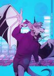 anthro chiropteran clothed clothing dancing digital_media_(artwork) female fluffy fur hair hi_res killingtea male mammal membrane_(anatomy) membranous_wings open_mouth simple_background smile solo spread_wings teeth ti-killa tongue tongue_out wings zanziay 
