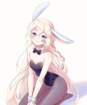  1girl animal_ears blonde_hair blue_eyes blush full_body highres lacieon llullabye_(vtuber) looking_at_viewer marking_on_cheek pale_skin rabbit_ears rabbit_girl smile solo vdonburi virtual_youtuber 