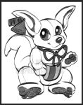  2021 animate_inanimate anthro australian barcode barefoot big_ears big_eyes black_and_white border bow_tie ear_tag english_text featureless_crotch feet goonyella grey_body grey_border grey_eyes grey_nose kangaroo living_plushie long_ears long_tail looking_at_viewer macropod male mammal marsupial monochrome multicolored_body nude on_ground pawpads paws plushie pose pouch_(anatomy) raised_hand ribbons shadow simple_background sitting smile smiling_at_viewer solo text thick_tail toony two_tone_body unfinished virtual_youtuber vtuber white_background white_body white_tail ziphoragoldfang 