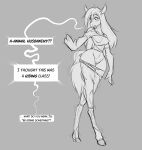  after_transformation anthro breasts clothing dialogue english_text equid equine female genitals grey_background hair horse long_hair mammal monochrome nipples nude pussy simple_background solo text torn_clothing transformation watsup 