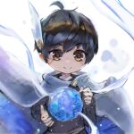  1boy angel angel_wings black_hair brown_eyes cape highres magic male_focus orb orobou orobou_(vtuber) pale_skin scarf solo vdonburi virtual_youtuber wings 