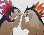  ambiguous_gender cigarette duo fire hi_res hisuian_typhlosion k0bit0wani mammal nintendo pok&eacute;mon pok&eacute;mon_(species) regional_form_(pok&eacute;mon) simple_background smoking typhlosion video_games white_background 