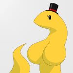  ambiguous_gender armless big_breasts breasts clothing eyelashes feral godtiernoob hat headgear headwear reptile scales scalie simple_background skel slim snake solo top_hat yellow_body yellow_scales yellow_skin 