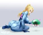  &lt;3 2021 alien ambiguous_gender blonde_hair bodysuit breasts butt clothing female hair hi_res human mammal metroid metroid_(species) nintendo nofuture petting ponytail samus_aran skinsuit tight_clothing video_games zero_suit 