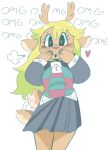  &lt;3 &lt;3_eyes :o anthro antlers black_eyes blonde_hair blush bottomwear breasts brown_body brown_fur capreoline cervid clothing deltarune eyebrow_through_hair eyebrows eyelashes female freckles fur hair hi_res horn long_hair looking_at_viewer mammal noelle_holiday open_mouth puppychan48 red_nose reindeer school_uniform scut_tail shirt short_tail simple_background skirt solo standing sweater tail_motion tailwag text topwear translucent translucent_hair undertale_(series) uniform video_games white_background 