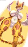  2022 absurd_res anthro breasts clawroline digital_media_(artwork) eyelashes featureless_breasts felid female fingers front_view hair hi_res kirby_(series) leopard looking_back mammal navel nexcoyotlgt nintendo open_mouth pantherine purple_eyes simple_background solo video_games 