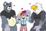  accipitrid accipitriform animal_crossing anthro apollo_(animal_crossing) avian bald_eagle big_hands bird chubby_anthro chubby_male cirkus clothing crop_top curt_(animal_crossing) eagle exposed_navel exposed_stomach feathers fluffy group hand_holding humanoid male male/male mammal mayorcharlie_(cirkus) muscular neck_tuft nintendo organs polyamory sea_eagle shirt stomach topwear tuft ursid video_games 