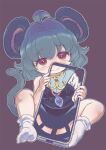  1girl ahoge animal_ears blush cellphone closed_mouth cookie_(touhou) grey_hair holding holding_phone mouse_ears mouse_girl mouse_tail nazrin nyon_(cookie) phone red_eyes short_hair smartphone socks solo tail touhou tsuzuchii white_legwear 