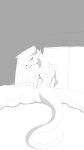  absurd_res animal_humanoid anthro breasts butt crazy-fox female genitals grey_background greyscale hi_res humanoid kobold long_tail looking_at_viewer meme_pose monochrome pose presenting presenting_hindquarters scalie scalie_humanoid simple_background solo 