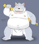  2022 anthro asian_clothing belly canid canine canis clothing domestic_dog east_asian_clothing eyes_closed facial_hair fundoshi grey_body japanese_clothing kemono male mammal mature_male moobs mustache navel nipples overweight overweight_male solo toshi_(artist) underwear white_body white_clothing white_fundoshi white_underwear wolf 