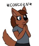  ambiguous_gender anthro canid canine clothed clothing concern_(meme) fully_clothed hands_together hands_together_elbows_apart hi_res humor lonnyk mammal meme reaction_image solo standing unknown_species 