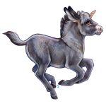  2022 ambiguous_gender asinus brown_eyes digital_media_(artwork) donkey equid equine feral fur grey_body grey_fur horn mammal smile solo sushiartstudio unicorn 
