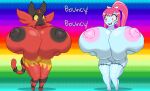  :3 accessory animated anthro areola big_breasts black_nipples blush blush_stickers bouncing_breasts breasts duo english_text exclamation_point female genitals hair hair_accessory hair_ribbon hand_on_breast holding_breast huge_breasts humanoid hyper hyper_breasts incineroar loop lysergide nintendo nipples nude open_mouth pink_eyes pink_hair pink_nipples pok&eacute;mon pok&eacute;mon_(species) ponytail pussy rainbow_background red_eyes ribbons short_playtime simple_background smile text tits_(lysergide) video_games 