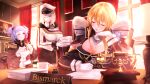  3girls azur_lane bismarck_(azur_lane) bismarck_(coat_of_arms) black_jacket black_skirt blonde_hair blue_eyes blue_hair breasts brown_coat character_name cleavage coat fur-trimmed_jacket fur_trim german_flag gloves hair_between_eyes half_gloves hat holding holding_paper holding_pen indoors jacket large_breasts long_hair lyche_(lychexo) medium_hair multiple_girls office paper peaked_cap pen pencil_skirt phone red_curtains red_eyes red_gloves sitting skirt tirpitz_(azur_lane) u-556_(azur_lane) white_gloves white_hair white_headwear white_jacket 