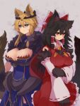  accessory alternate_species animal_humanoid arm_tuft armor armwear artoria_pendragon big_breasts biped black_body black_ears black_fur black_hair black_inner_ear black_sclera black_tail blonde_hair blue_clothing blue_dress blush bodily_fluids bow_ribbon braided_hair breasts brown_body brown_fur brown_tail canid canid_humanoid canine canine_humanoid chest_tuft circlet cleavage_cutout clothed clothing collar colored crossover detached_sleeves digital_drawing_(artwork) digital_media_(artwork) dress duo eyelashes fate_(series) female fluffy fluffy_tail front_view fully_clothed fur fur_trim_(clothing) green_eyes grey_background grey_inner_ear_fluff hair hair_accessory hair_bow hair_ribbon hair_tubes hi_res humanoid humanoidized inner_ear_fluff light_body light_skin long_hair long_tail looking_at_viewer mammal mammal_humanoid monotone_body monotone_ears monotone_fur monotone_hair monotone_tail multicolored_body multicolored_fur paws portrait pupils red_bow red_clothing red_dress red_inner_ear_fluff red_ribbon reimu_hakurei ribbons shaded simple_background slit_pupils spiked_collar spikes standing sweat sweatdrop three-quarter_portrait three-quarter_view touhou tuft video_games white_armwear white_clothing wolf_humanoid yellow_ears yellow_eyes yellow_inner_ear yonaga 