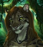  2022 anthro brown_hair clouded_leopard day detailed_background deyvarah digital_media_(artwork) felid female green_eyes hair looking_at_viewer mammal outside pantherine smile solo whiskers 