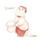  apron bow_tie claws clothing container cream_(disambiguation) cup domestic_ferret english_text fur hat headgear headwear hi_res ichigodawashi mammal mustela mustelid musteline simple_background solo text true_musteline whiskers white_background white_body white_fur 