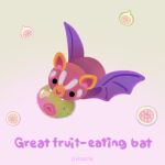  animal animal_focus arrow_(symbol) artist_name bat black_eyes closed_mouth commentary english_commentary english_text fangs fig food fruit gradient gradient_background green_background heart no_humans original pikaole pink_background simple_background solid_circle_eyes watermark 