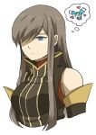  1girl absurdres bare_shoulders blue_eyes breasts brown_hair closed_mouth expressionless hair_over_one_eye highres long_hair simple_background solo tales_of_(series) tales_of_the_abyss tear_grants touyama_sairi white_background 