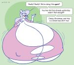  2019 anthro big_breasts blush breast_expansion breasts cervid clothing debbie_(satsumalord) digital_media_(artwork) english_text expansion eyewear female glasses hair huge_breasts hyper hyper_breasts mammal nipple_outline open_mouth satsumalord sketch solo speech_bubble sweater text topwear 