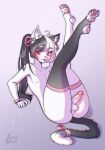  anthro bell clothing erection feet felid feline footwear fur genitals girly hi_res male mammal neon-chan nude paws penis red_eyes ribbons snaccy_cat socks solo tail white_body white_fur 