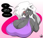  absurd_res anthro big_breasts breasts chrisandcompany clothing dialogue female hi_res huge_breasts kelsey_sienna mammal mephitid skunk solo 