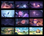  blue_sky cabin cloud crystal dress fence grass kirby kirby_(series) kirby_64 looking_at_another nathalie_fourdraine pink_hair red_dress ribbon ribbon_(kirby) road shooting_star sky smile star_(sky) starry_sky waddle_dee 