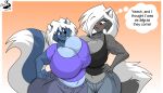  absurd_res anthro big_breasts blush breasts chrisandcompany clothing duo female hi_res kelsey_sienna mammal mephitid skunk 