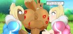  ?! absurd_res angelthecatgirl animal_humanoid anthro anus balls big_balls big_breasts blonde_hair bouncing_balls breasts butt butt_worship dark_body dark_skin eevee female genitals group hair handjob hi_res humanoid humanoid_on_anthro interspecies kissing light_body light_skin lipstick_on_balls lipstick_on_butt looking_back male male/female nintendo outside penile pok&eacute;mon pok&eacute;mon_(species) pok&eacute;philia puffy_anus sex surprise video_games 