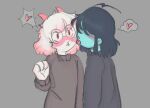 &lt;3 2_horns ambiguous_gender anthro blue_body blue_hair blush bovid caprine clothing deltarune duo eyewear face_lick ffloofball fur glasses goat hair hi_res horn human kris_(deltarune) licking male male/ambiguous mammal pink_horn ralsei sweater tongue tongue_out topwear undertale_(series) video_games white_body white_fur 